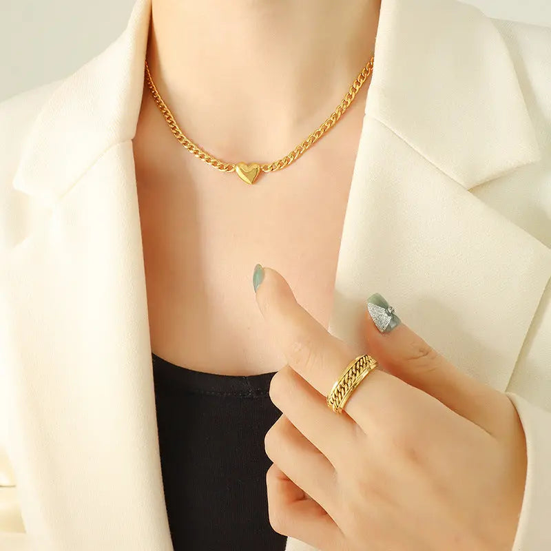 Lovcia Titanium Steel 18K Real Gold Clavicle Chain Women's Necklace Jewellery With Heart Pendant-Necklaces-Gold-Gold