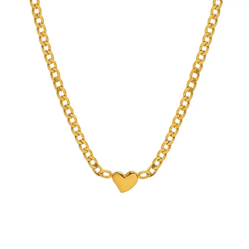 Lovcia Titanium Steel 18K Real Gold Clavicle Chain Women's Necklace Jewellery With Heart Pendant-Necklaces-Steel-Steel