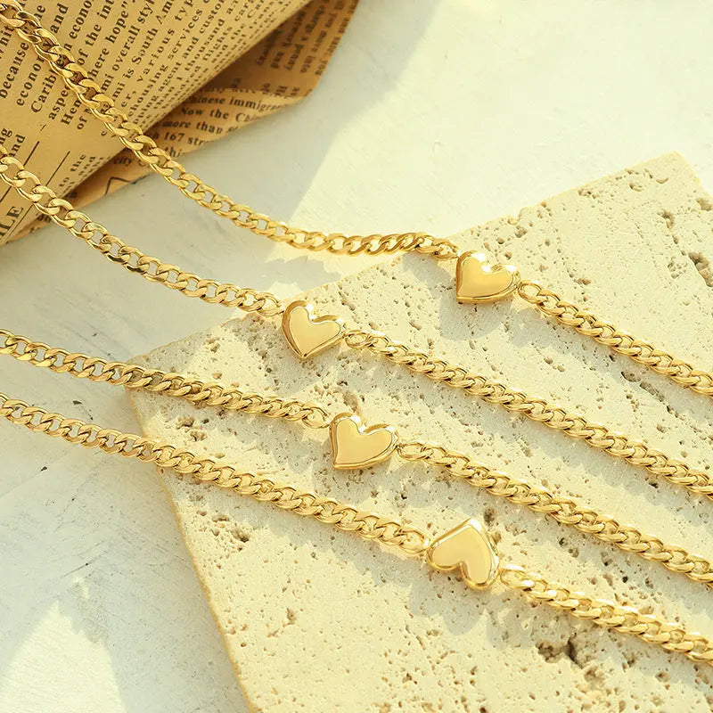 Lovcia Titanium Steel 18K Real Gold Clavicle Chain Women's Necklace Jewellery With Heart Pendant-Necklaces-Steel-Steel