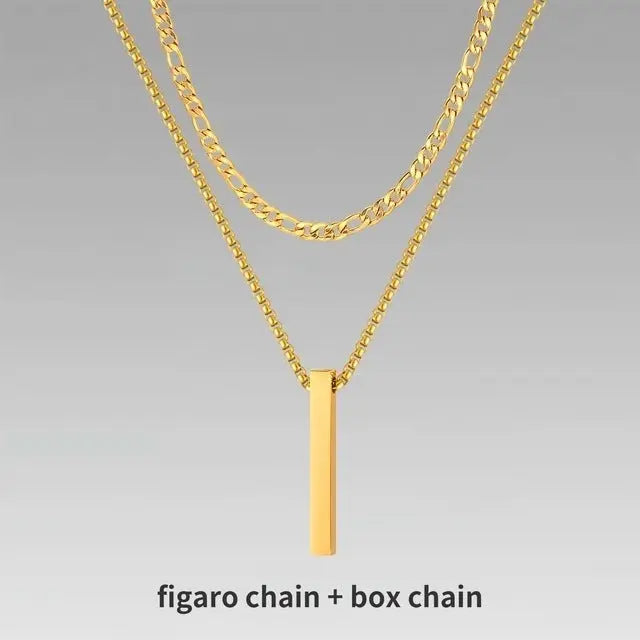 Lovcia Titanium Steel Bar Men's Pendant Necklace - Gold Plated Layered Men's Chain Necklace for Modern Style