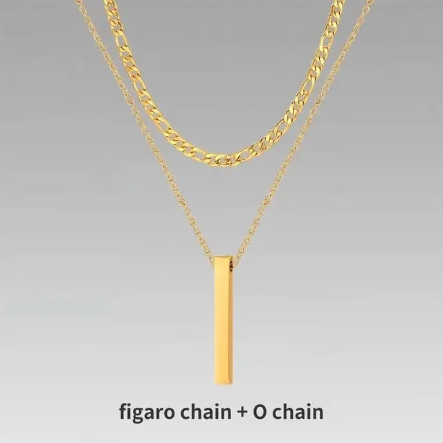 Lovcia Titanium Steel Bar Men's Pendant Necklace - Gold Plated Layered Men's Chain Necklace for Modern Style