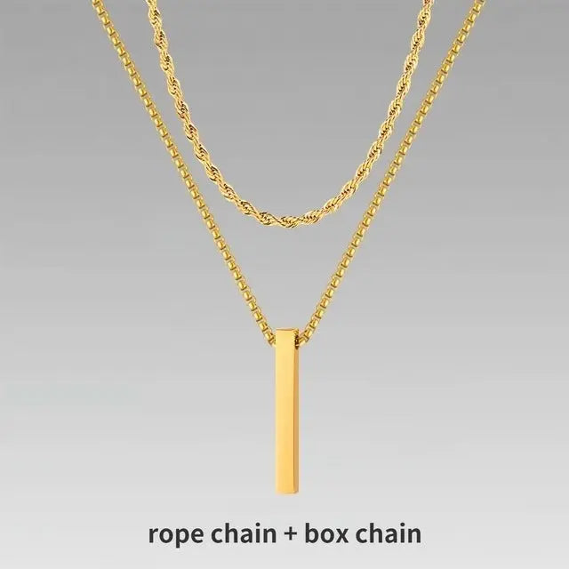Lovcia Titanium Steel Bar Men's Pendant Necklace - Gold Plated Layered Men's Chain Necklace for Modern Style