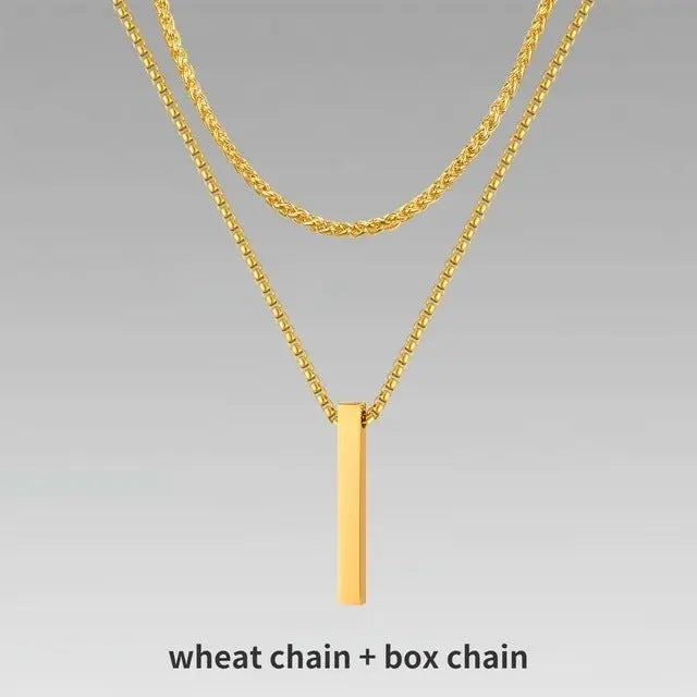 Lovcia Titanium Steel Bar Men's Pendant Necklace - Gold Plated Layered Men's Chain Necklace for Modern Style