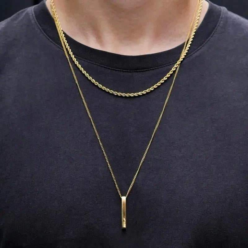 Lovcia Titanium Steel Bar Men's Pendant Necklace - Gold Plated Layered Men's Chain Necklace for Modern Style