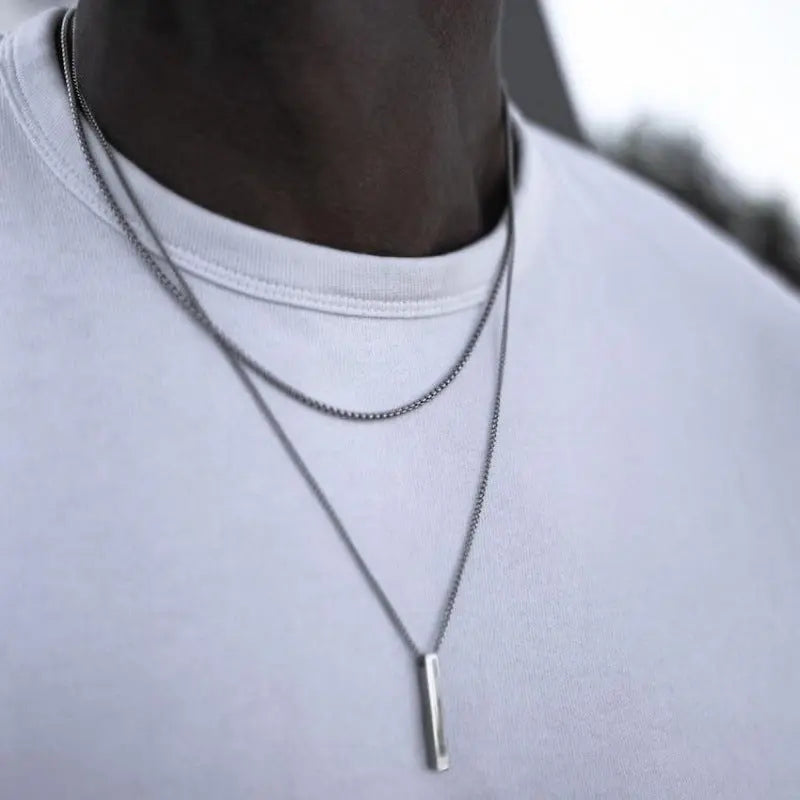 Lovcia Titanium Steel Bar Men's Pendant Necklace - Gold Plated Layered Men's Chain Necklace for Modern Style
