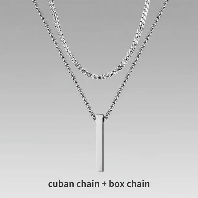 Lovcia Titanium Steel Bar Men's Pendant Necklace - Gold Plated Layered Men's Chain Necklace for Modern Style
