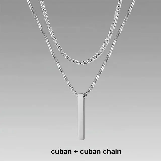 Lovcia Titanium Steel Bar Men's Pendant Necklace - Gold Plated Layered Men's Chain Necklace for Modern Style