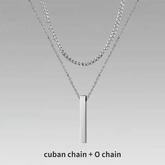Lovcia Titanium Steel Bar Men's Pendant Necklace - Gold Plated Layered Men's Chain Necklace for Modern Style