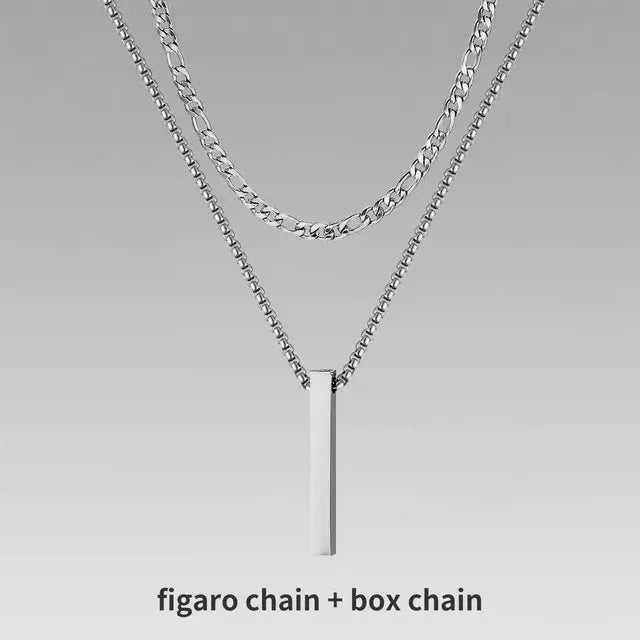 Lovcia Titanium Steel Bar Men's Pendant Necklace - Gold Plated Layered Men's Chain Necklace for Modern Style