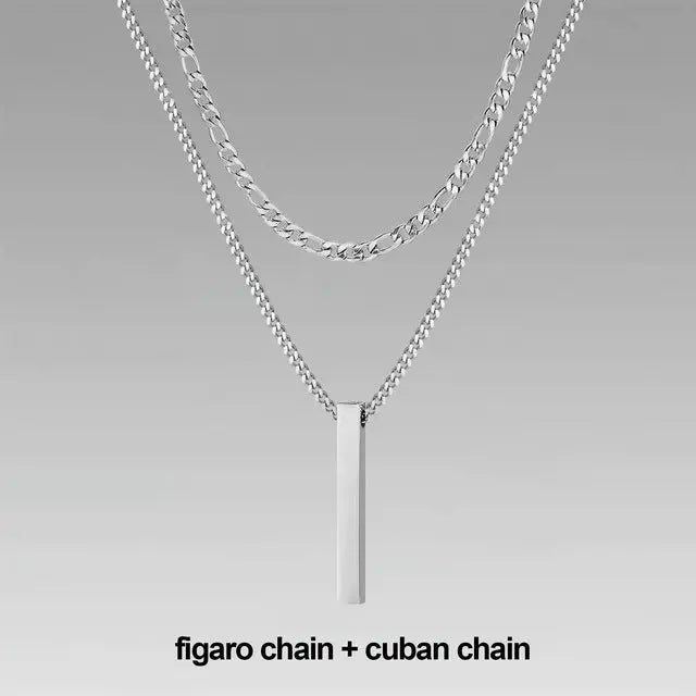 Lovcia Titanium Steel Bar Men's Pendant Necklace - Gold Plated Layered Men's Chain Necklace for Modern Style
