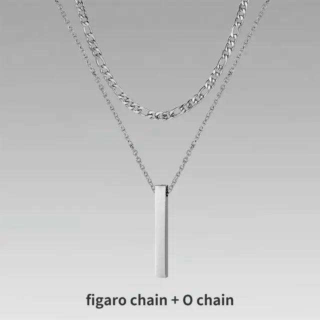 Lovcia Titanium Steel Bar Men's Pendant Necklace - Gold Plated Layered Men's Chain Necklace for Modern Style