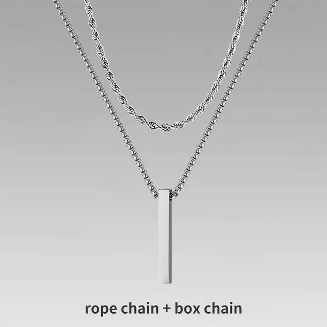 Lovcia Titanium Steel Bar Men's Pendant Necklace - Gold Plated Layered Men's Chain Necklace for Modern Style