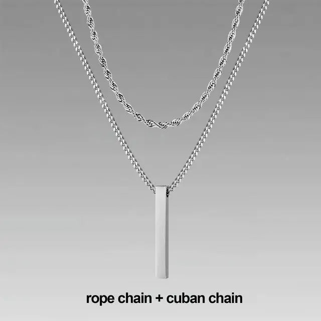Lovcia Titanium Steel Bar Men's Pendant Necklace - Gold Plated Layered Men's Chain Necklace for Modern Style