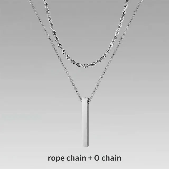 Lovcia Titanium Steel Bar Men's Pendant Necklace - Gold Plated Layered Men's Chain Necklace for Modern Style