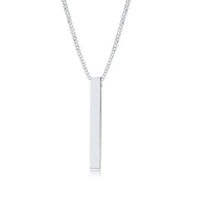 Lovcia Titanium Steel Bar Men's Pendant Necklace - Gold Plated Layered Men's Chain Necklace for Modern Style-Necklaces-Silver Single Pendant Cuban Chain PN1357S-Silver Single Pendant Cuban Chain PN1357S