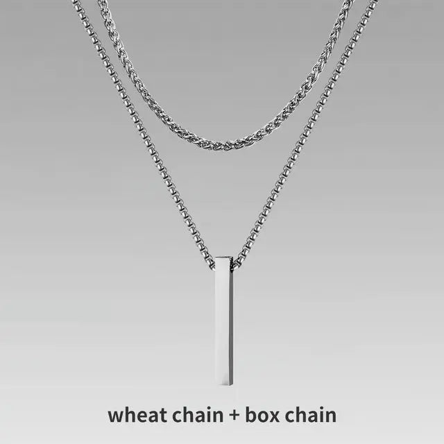 Lovcia Titanium Steel Bar Men's Pendant Necklace - Gold Plated Layered Men's Chain Necklace for Modern Style