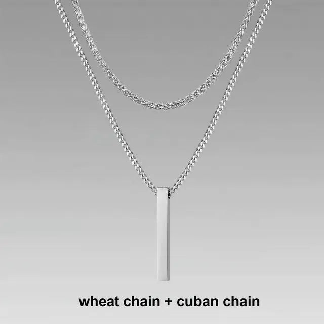 Lovcia Titanium Steel Bar Men's Pendant Necklace - Gold Plated Layered Men's Chain Necklace for Modern Style