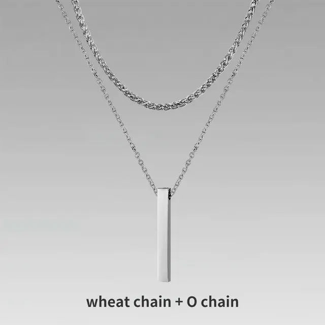Lovcia Titanium Steel Bar Men's Pendant Necklace - Gold Plated Layered Men's Chain Necklace for Modern Style