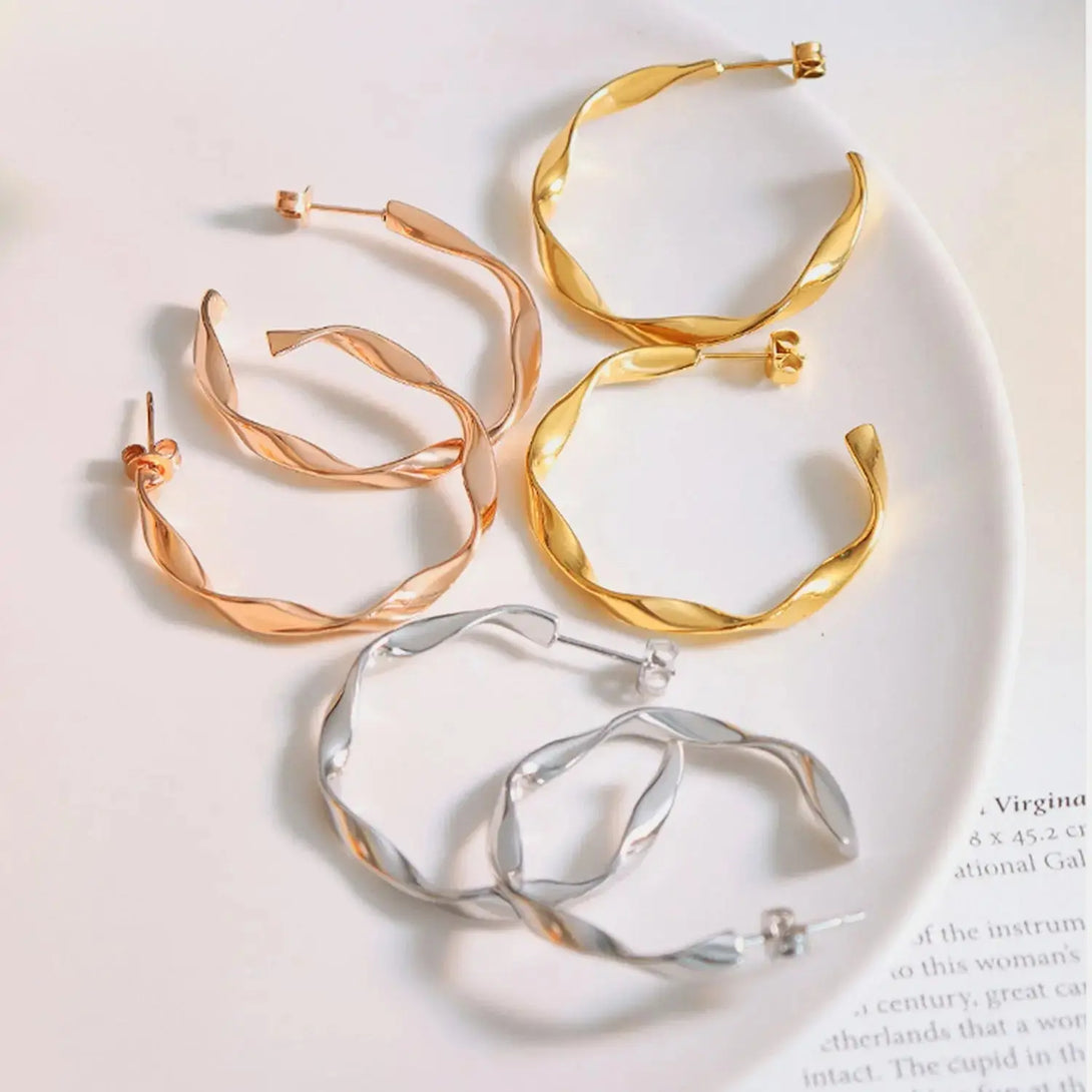 Lovcia Titanium Steel C-Hoop Earrings-Earrings-Gold-One Size-Gold