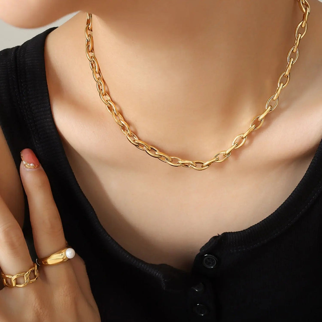 Lovcia Titanium Steel Chain Necklace-Necklaces-Gold-One Size-Gold