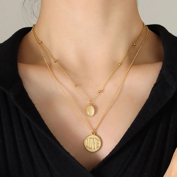 Lovcia Titanium Steel Double-Layered Necklace-Necklaces-Gold-One Size-Gold