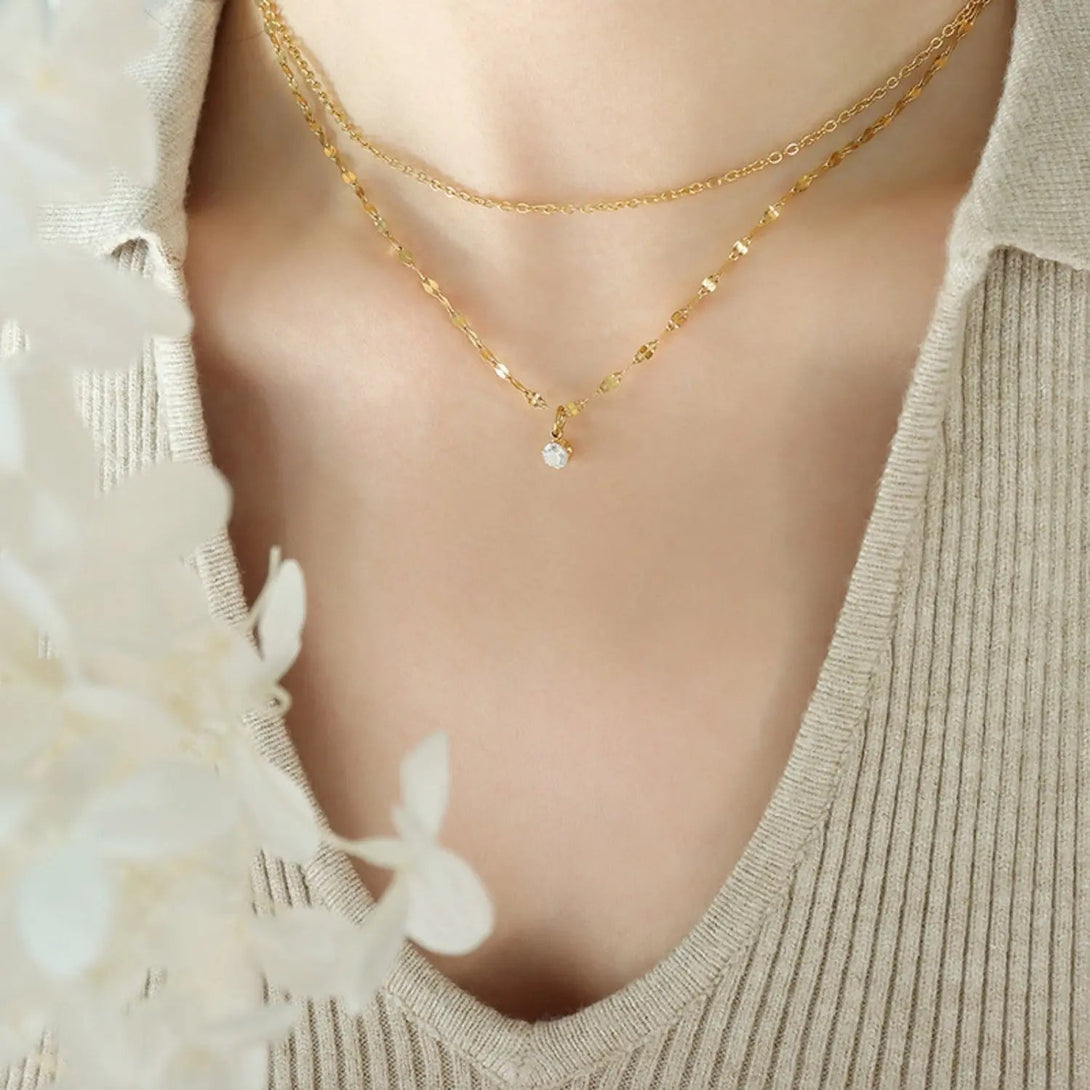 Lovcia Titanium Steel Double-Layered Necklace-Necklaces-Gold-One Size-Gold
