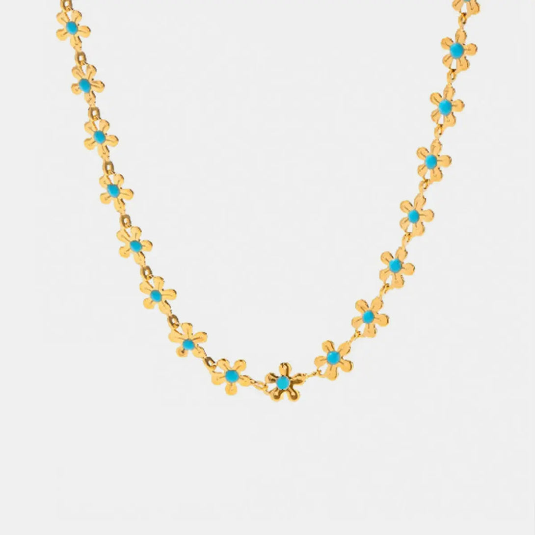 Lovcia Titanium Steel Drip Oil Flower Necklace-Necklaces-Gold-One Size-Gold