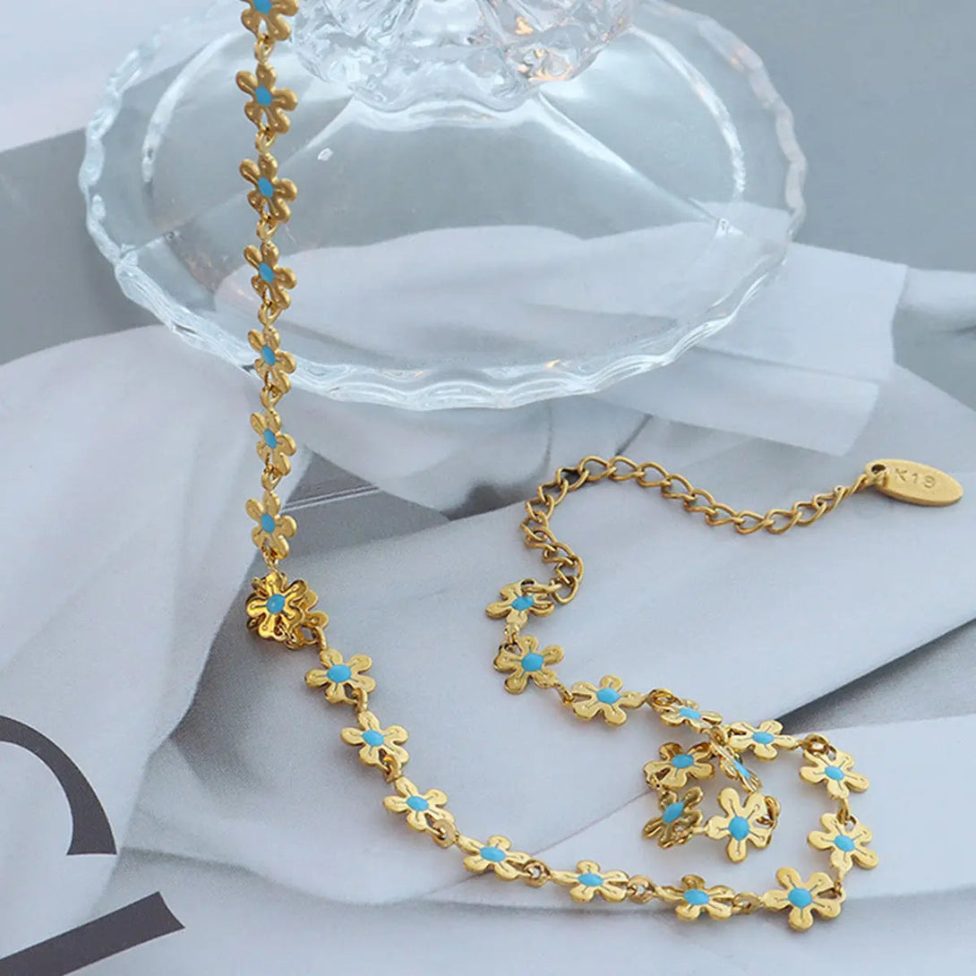 Lovcia Titanium Steel Drip Oil Flower Necklace-Necklaces-Gold-One Size-Gold