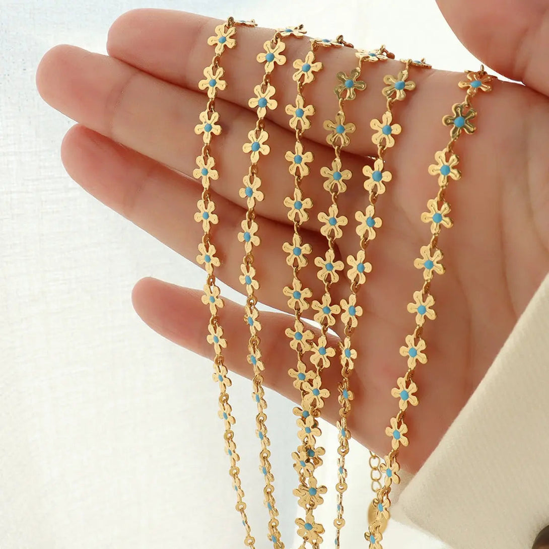 Lovcia Titanium Steel Drip Oil Flower Necklace-Necklaces-Gold-One Size-Gold