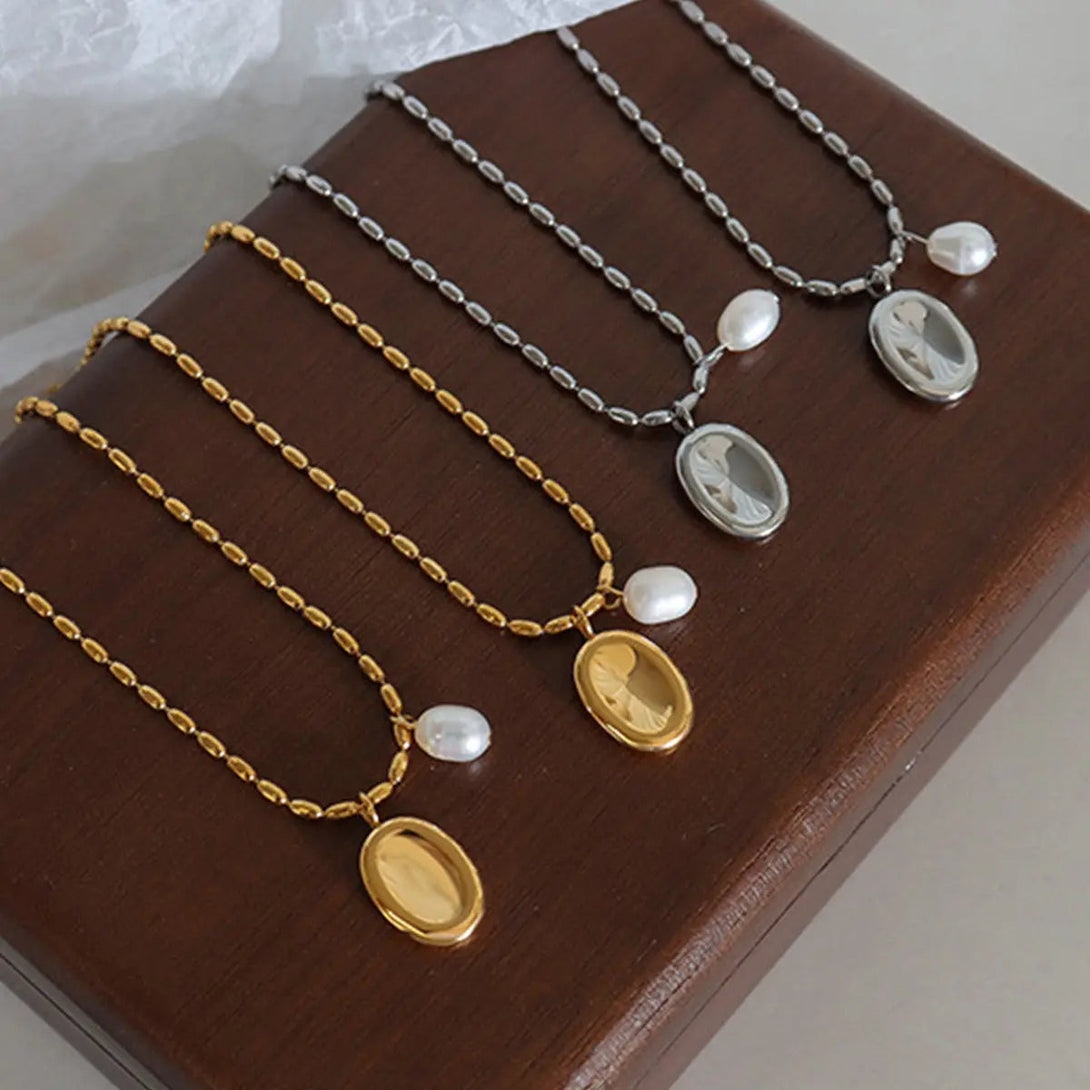 Lovcia Titanium Steel Freshwater Pearl Pendant Necklace-Necklaces-Gold-One Size-Gold