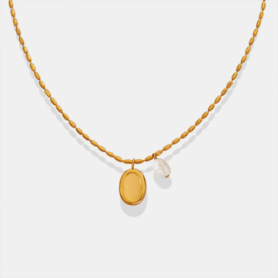 Lovcia Titanium Steel Freshwater Pearl Pendant Necklace-Necklaces-Gold-One Size-Gold