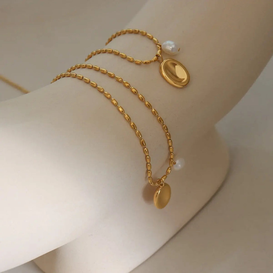 Lovcia Titanium Steel Freshwater Pearl Pendant Necklace-Necklaces-Gold-One Size-Gold