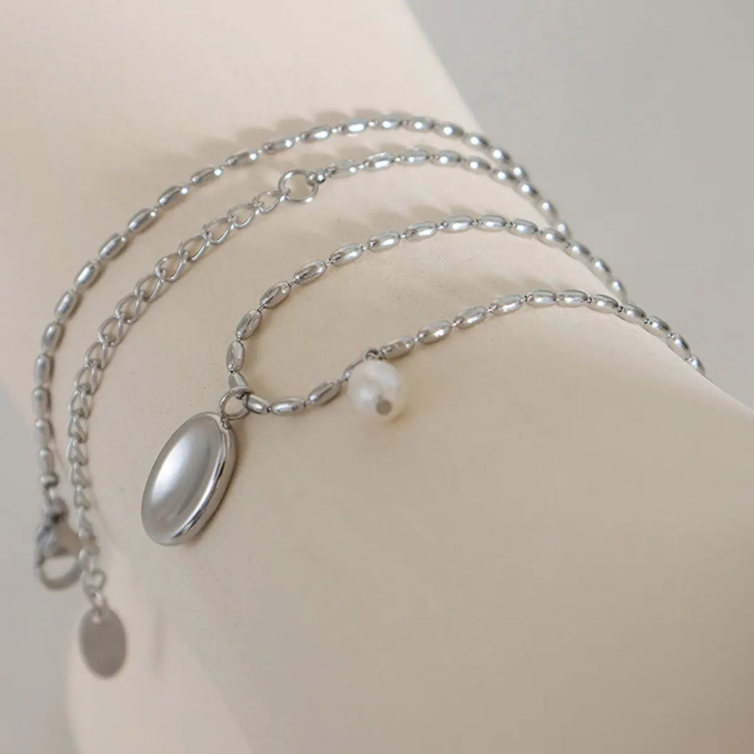 Lovcia Titanium Steel Freshwater Pearl Pendant Necklace-Necklaces-Gold-One Size-Gold