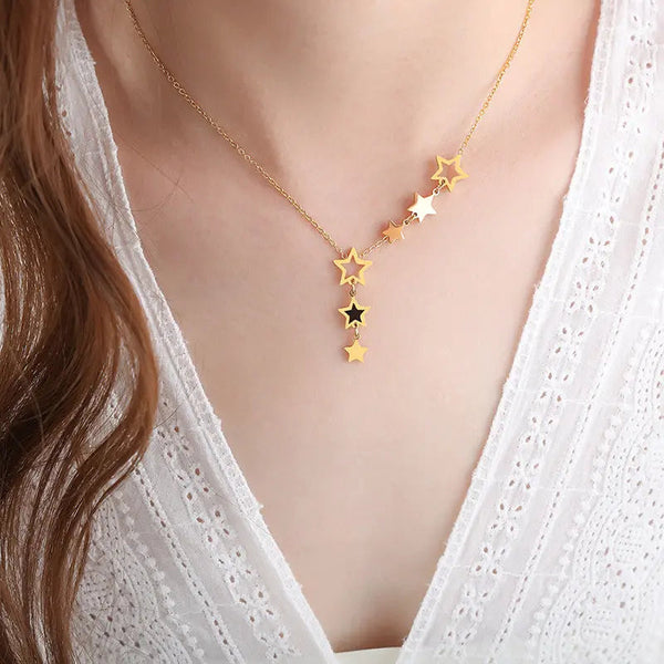 Lovcia Titanium Steel Geometric Drop Necklace-Necklaces-Gold-One Size-Gold