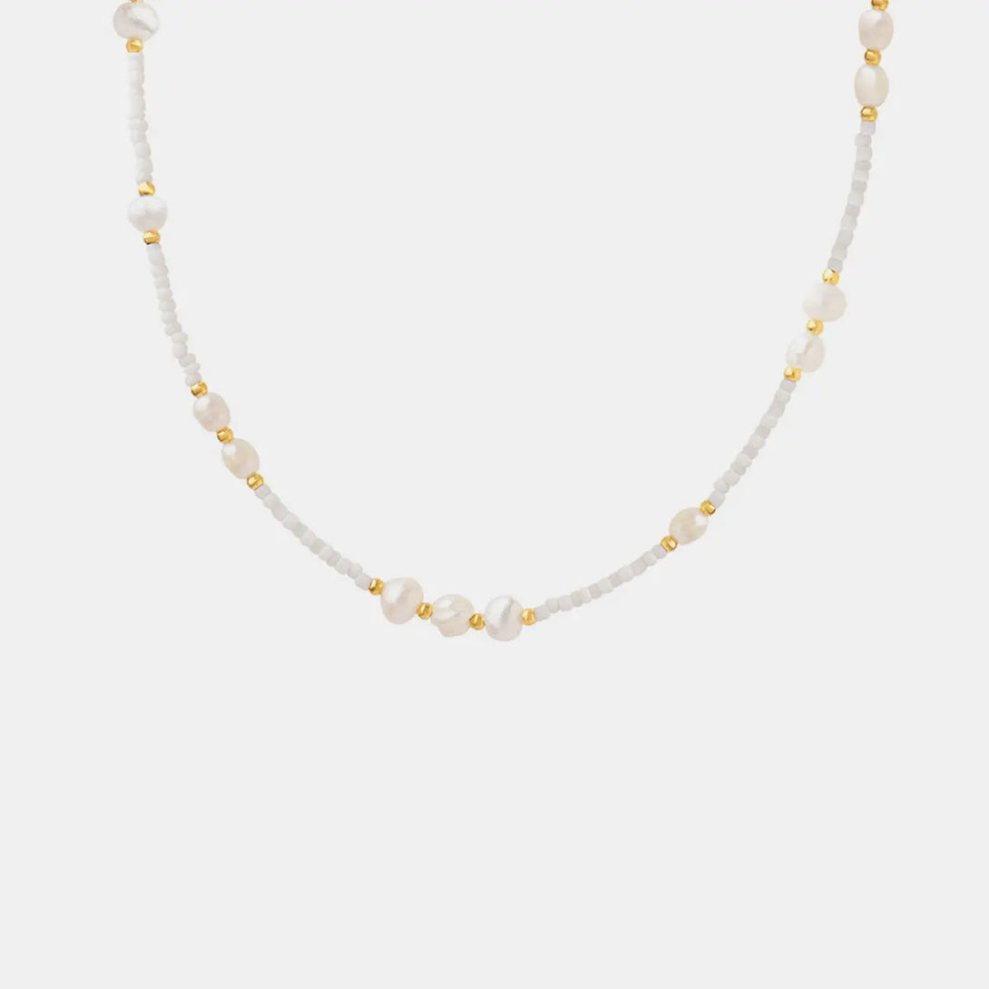 Lovcia Titanium Steel Glass Bead Pearl Necklace-Necklaces-White-One Size-White