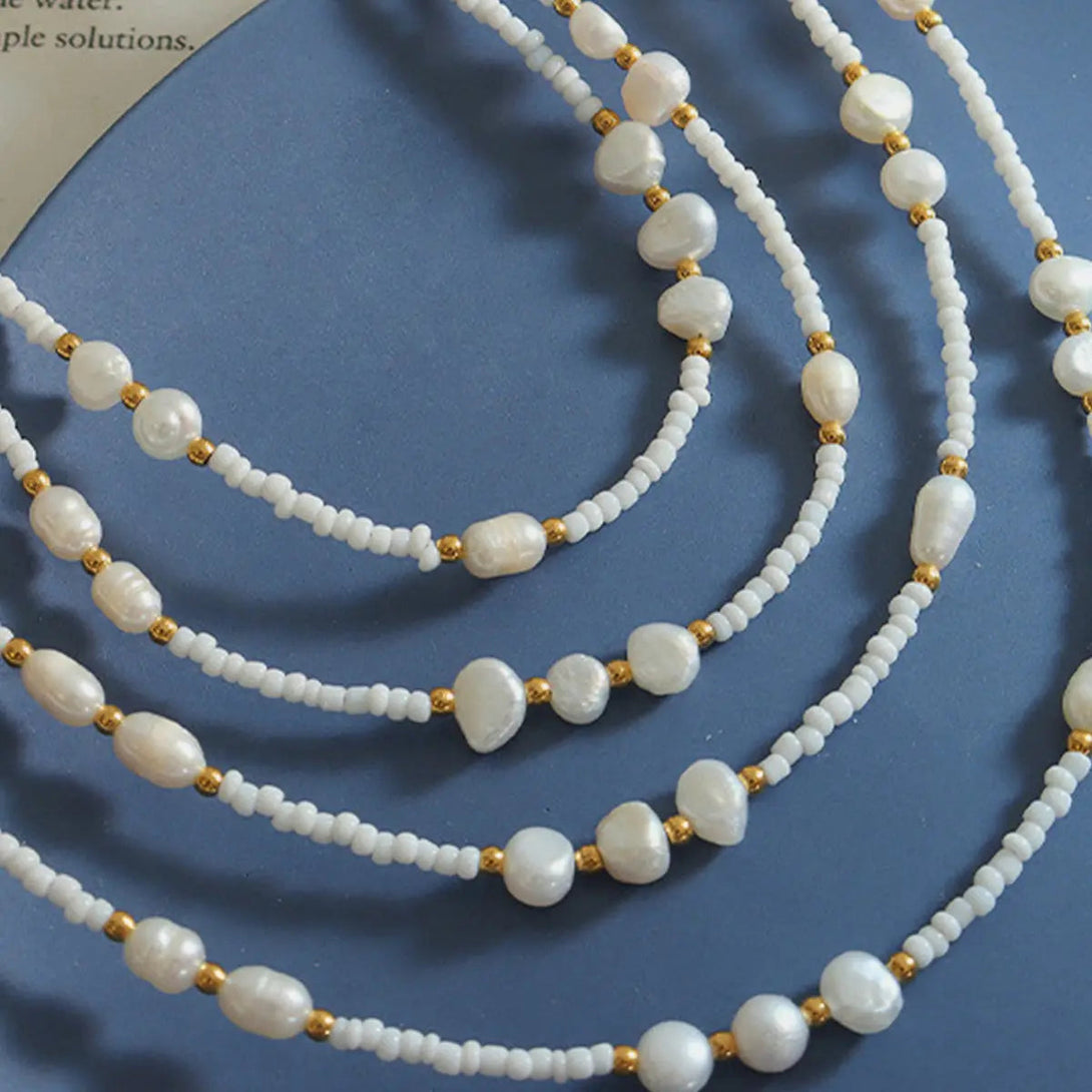 Lovcia Titanium Steel Glass Bead Pearl Necklace-Necklaces-White-One Size-White