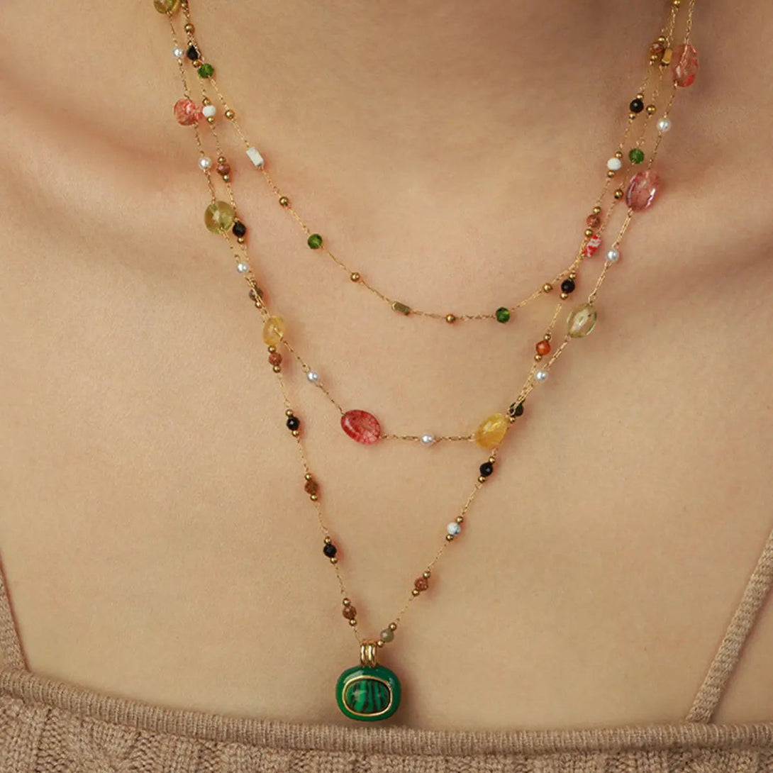 Lovcia Titanium Steel Gold-plated Bead Necklace-Necklaces-Style A-One Size-Style A