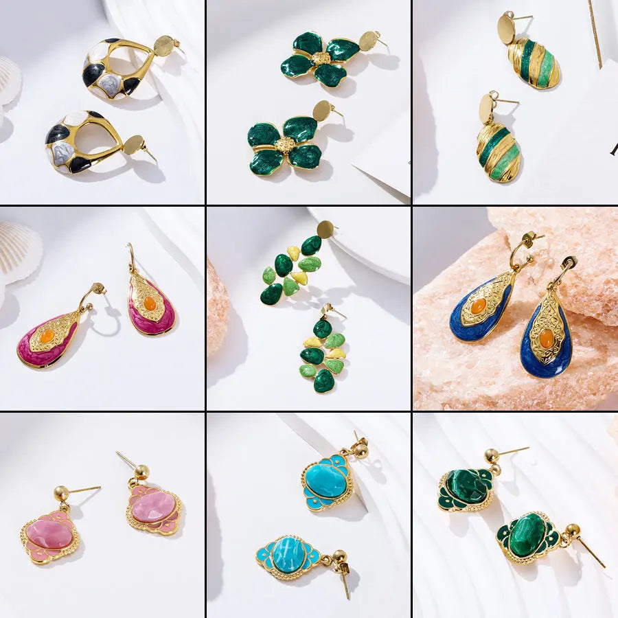 Lovcia Titanium Steel Gold-Plated Drip Glazed Enamel Drop Earrings for Women-Earrings-Style 1-Style 1