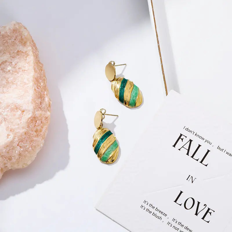 Lovcia Titanium Steel Gold-Plated Drip Glazed Enamel Drop Earrings for Women-Earrings-Style 3-Style 3