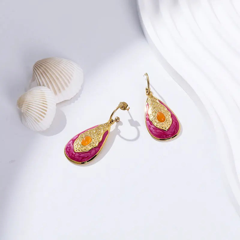 Lovcia Titanium Steel Gold-Plated Drip Glazed Enamel Drop Earrings for Women-Earrings-Style 6-Style 6