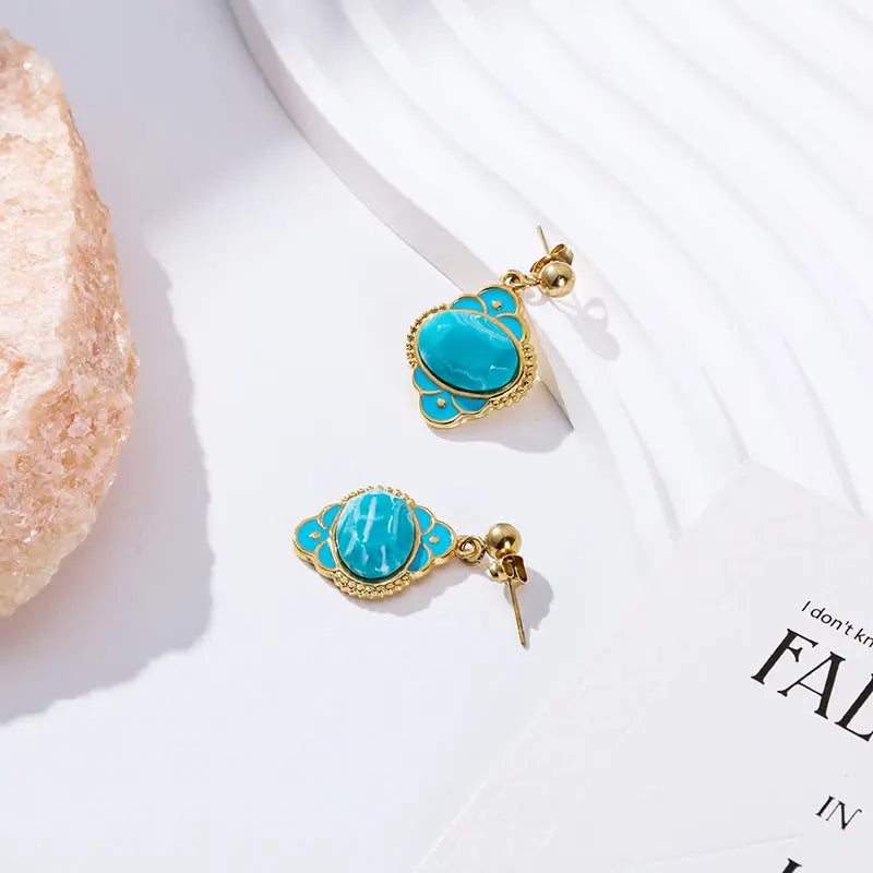 Lovcia Titanium Steel Gold-Plated Drip Glazed Enamel Drop Earrings for Women-Earrings-Style 9-Style 9