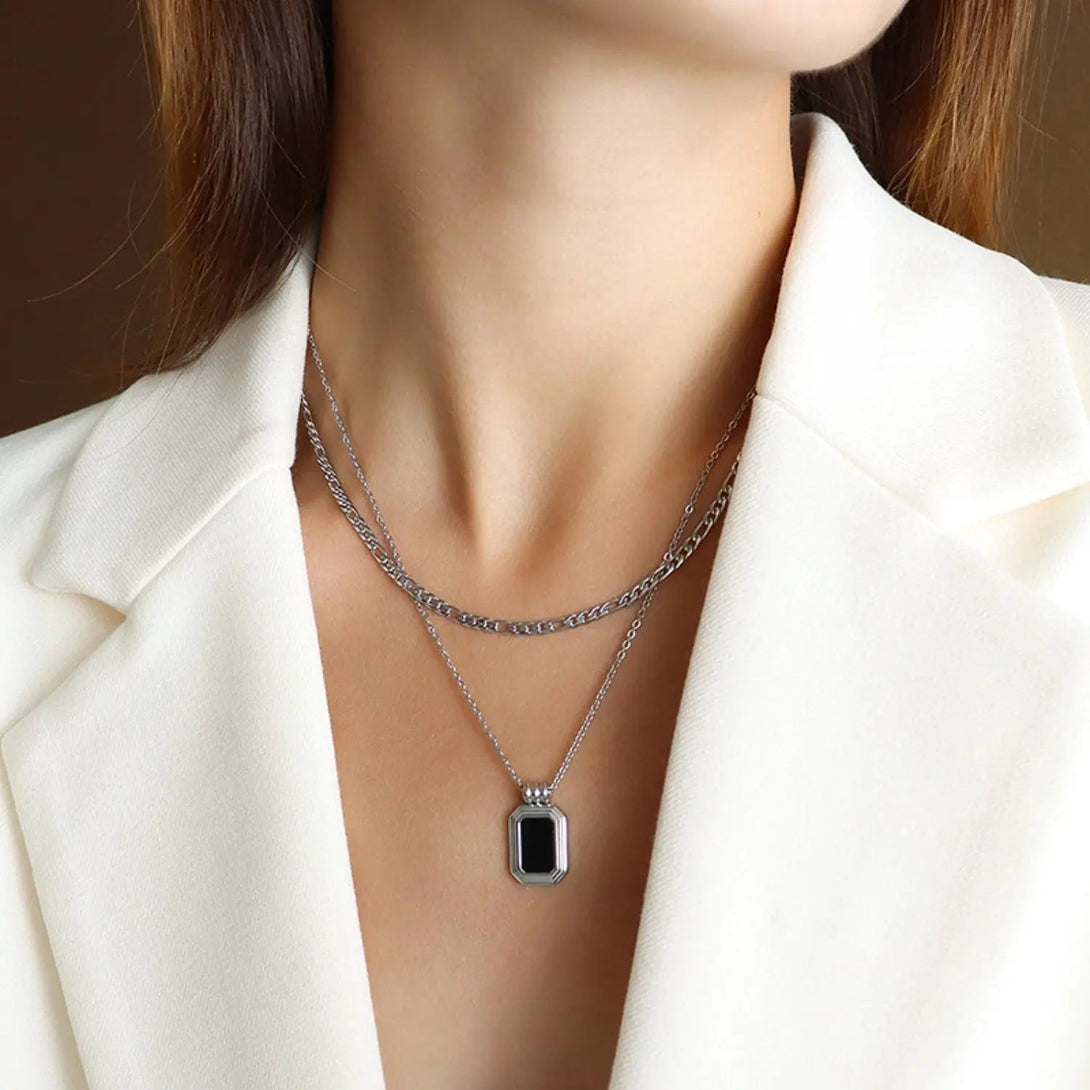 Lovcia Titanium Steel Gold-Plated Pendant Necklace-Necklaces-Silver-One Size-Silver