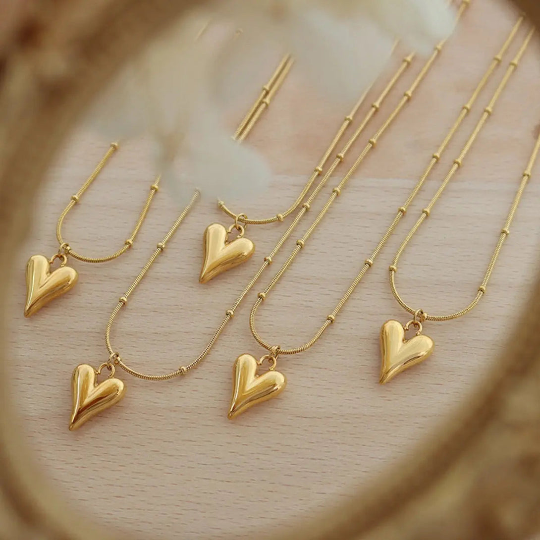 Lovcia Titanium Steel Heart Pendant Necklace-Necklaces-Gold-One Size-Gold