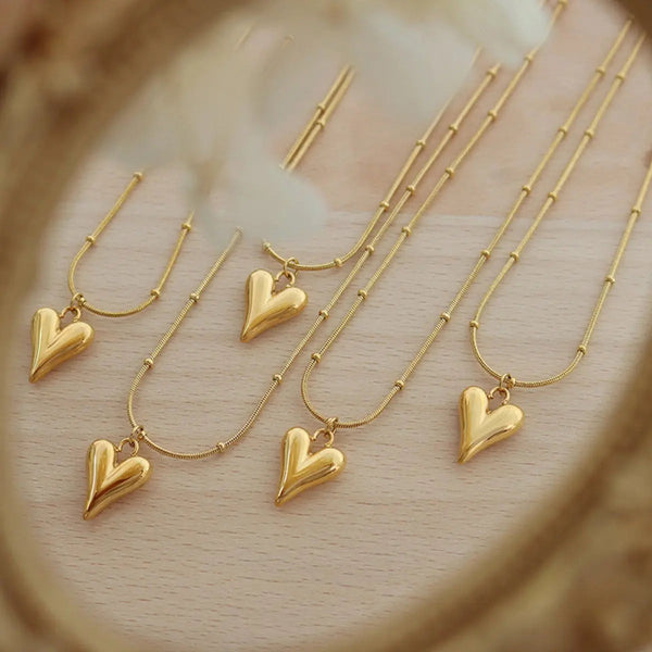 Lovcia Titanium Steel Heart Pendant Necklace-Necklaces-Gold-One Size-Gold