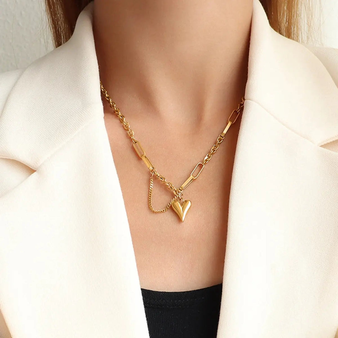 Lovcia Titanium Steel Heart Pendant Necklace-Necklaces-Gold-One Size-Gold