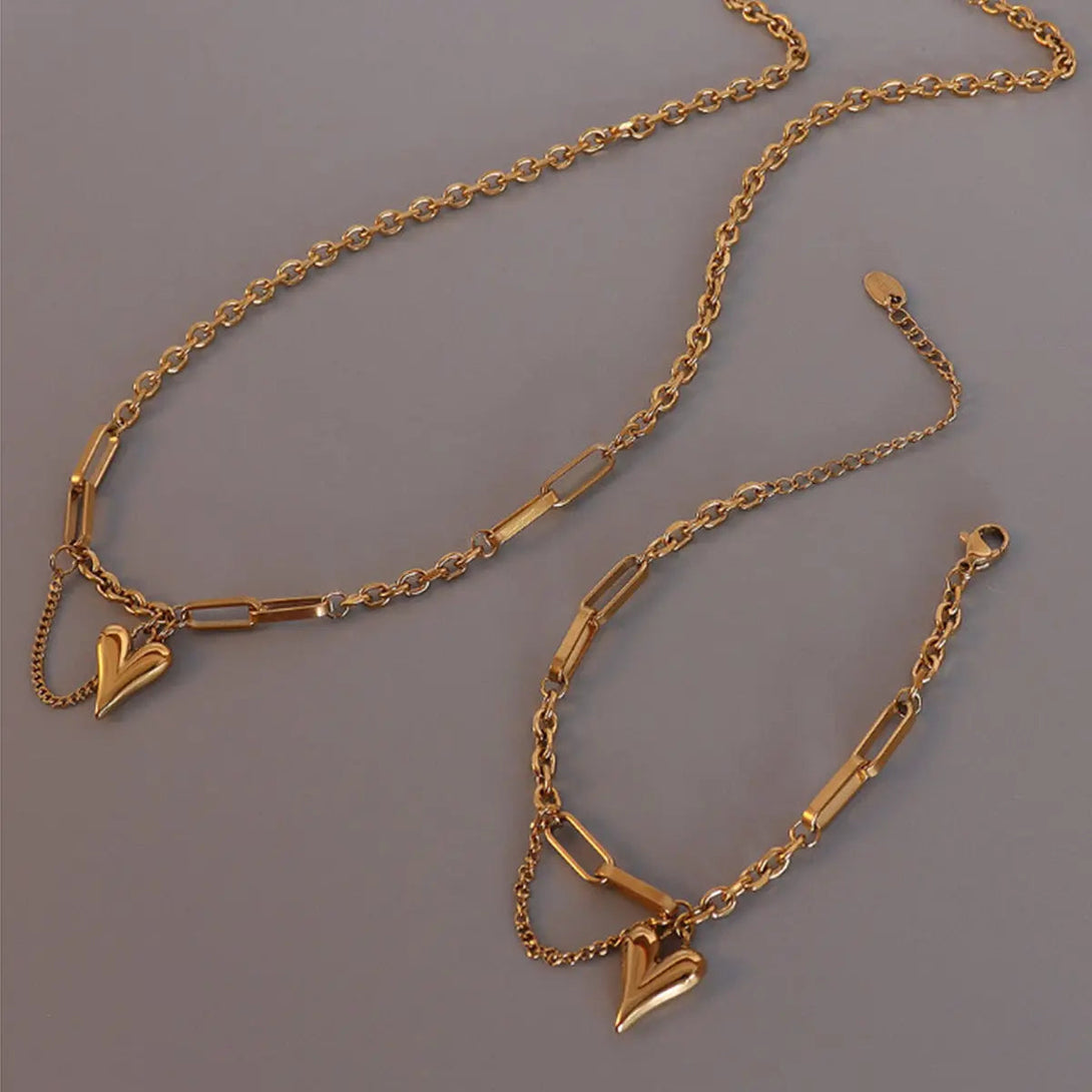 Lovcia Titanium Steel Heart Pendant Necklace-Necklaces-Gold-One Size-Gold