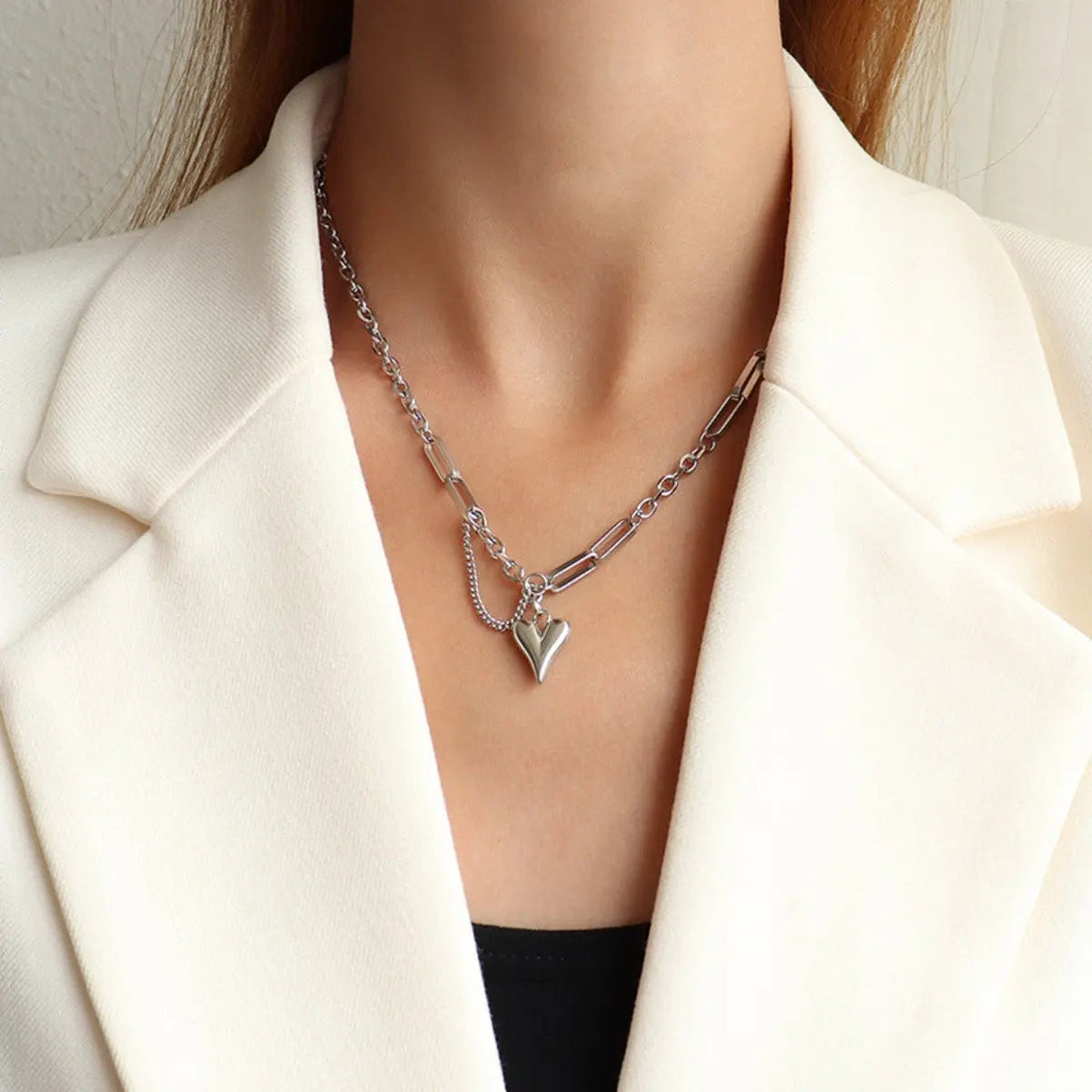 Lovcia Titanium Steel Heart Pendant Necklace-Necklaces-Silver-One Size-Silver