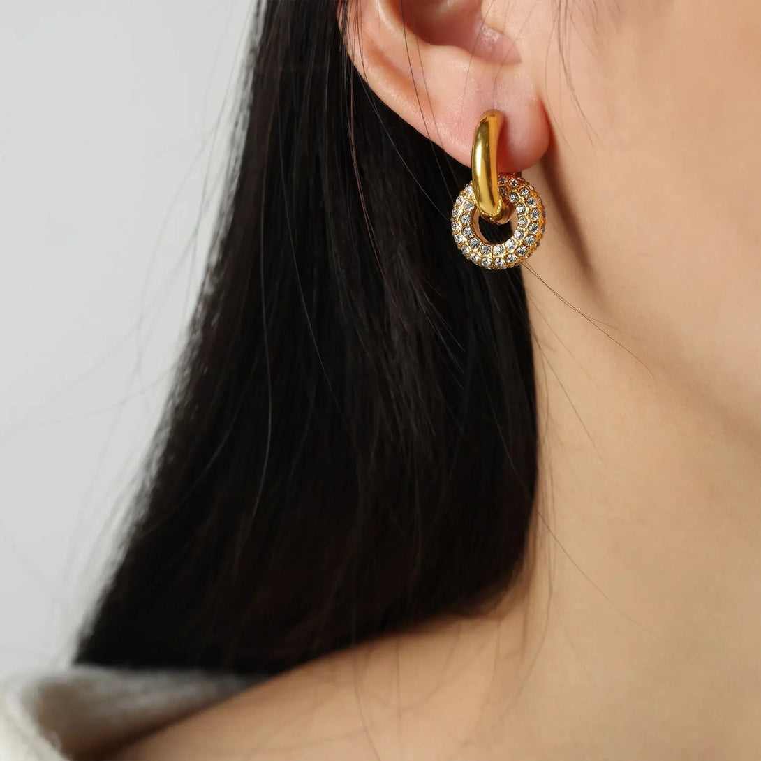 Lovcia Titanium Steel Inlaid Zircon Double-Hoop Earrings-Earrings-Gold-One Size-Gold