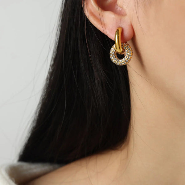 Lovcia Titanium Steel Inlaid Zircon Double-Hoop Earrings-Earrings-Gold-One Size-Gold