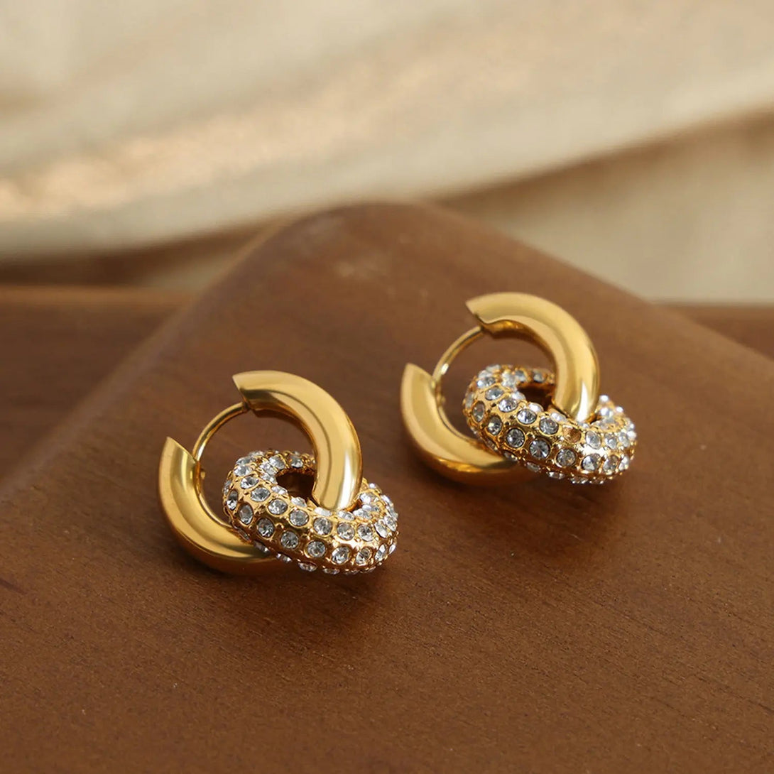 Lovcia Titanium Steel Inlaid Zircon Double-Hoop Earrings-Earrings-Gold-One Size-Gold